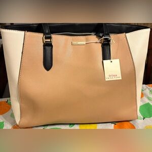 Trina Turk Elegant Tan and Black Tote